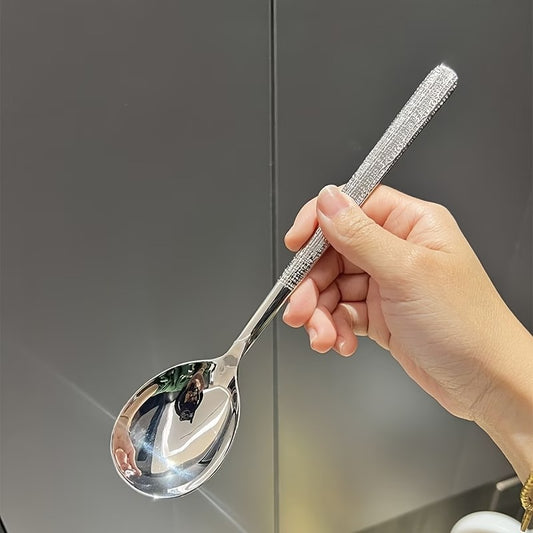 6Pcs Hammered Stainless Steel Spoons Ergonomic Anti Rust Kitchen Dinnerware Set