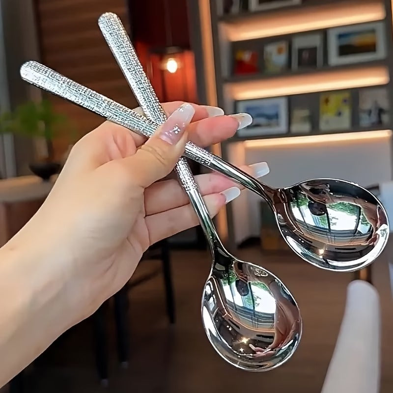 6Pcs Hammered Stainless Steel Spoons Ergonomic Anti Rust Kitchen Dinnerware Set