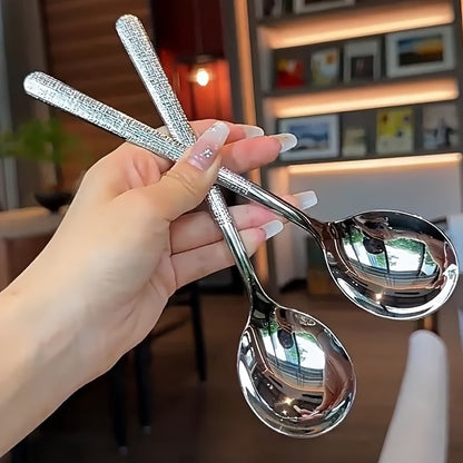 6Pcs Hammered Stainless Steel Spoons Ergonomic Anti Rust Kitchen Dinnerware Set