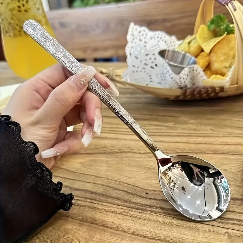 6Pcs Hammered Stainless Steel Spoons Ergonomic Anti Rust Kitchen Dinnerware Set