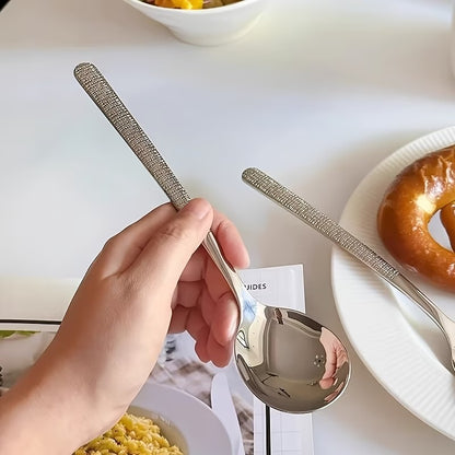 6Pcs Hammered Stainless Steel Spoons Ergonomic Anti Rust Kitchen Dinnerware Set